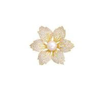 songbowen Spilla a forma di fiore con perle di cristallo Bauhinia Strass Spilla da bavero vintage elegante spilla floreale perla distintivo spilla da donna banchetto cristallo spilla abbigliamento