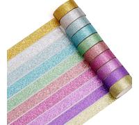 Songdao 10 rotoli Porporina Washi Tape Set, nastro Modelli antichi Scintillante adesivo decorativo per arti, pallottola di giornale, scrapbooking, fai da te, imballaggio (Neon 10 Colors)