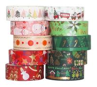 Songdao 10 rotoli Washi Tape Natale Washi Masking Tape Foglio d'oro Adesivo Nastro adesivo decorativo Carta Tape per bullet diario Scrapbooking Artigianato fai da te Forniture (Indie X'Mas)