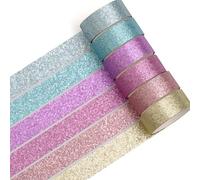 Songdao 6 rotoli Porporina Washi Tape Set, nastro Modelli antichi Scintillante adesivo decorativo per arti, pallottola di giornale, scrapbooking, fai da te, imballaggio (Neon 6 Colors)
