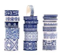 Songdao Set di nastri Washi in porcellana blu e bianca, nastri decorativi tradizionali cinesi in ceramica, arte orientale per artigianato, album di ritagli, fai da te, confezioni regalo (2 echi di blu