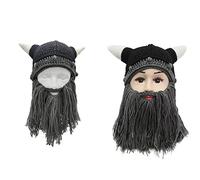 Songelt 2 cappelli divertenti per genitori-figli, con barba, corno, baffi, per Halloween, Natale, cosplay, berretto lavorato a maglia, per uomini, donne, ragazze, frangia per bambino, ragazza, fiore