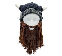 Songelt 2 cappelli divertenti per genitori-figli, con barba, corno, baffi, per Halloween, Natale, cosplay, berretto lavorato a maglia, per uomini, donne, ragazze, frangia per bambino, ragazza, fiore