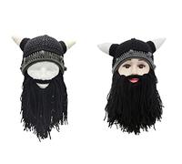 Songelt 2 cappelli divertenti per genitori-figli, con barba, corno, baffi, per Halloween, Natale, cosplay, berretto lavorato a maglia, per uomini, donne, ragazze, frangia per bambino, ragazza, fiore