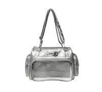 Songelt Borsa a tracolla regolabile ispirata all'anime, pratica borsa a tracolla in pelle PU di grande capacità per spostamenti quotidiani borsa a tracolla casual, Argento, One Size