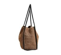 Songelt Borsa da donna in paglia intrecciata di grande capacità, borsa a secchiello casual, borsa da viaggio per spiaggia e uso quotidiano, realizzata a mano