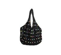 Songelt Borsa da spiaggia all'uncinetto da donna Borsa a tracolla in maglia con perline decorazione borsa ascellare di grande capacità per uncinetto all'aperto, Nero , One Size