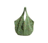Songelt Borsa da spiaggia all'uncinetto da donna Borsa a tracolla in maglia con perline decorazione borsa ascellare di grande capacità per uncinetto all'aperto, Verde, One Size