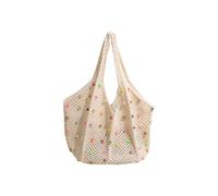 Songelt Borsa da spiaggia all'uncinetto da donna Borsa a tracolla in maglia con perline decorazione borsa ascellare di grande capacità per uncinetto all'aperto, bianco, One Size