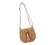 Songelt Borsa da spiaggia Bohomian da donna, in paglia intrecciata a mano, per vacanze, per tutti i giorni, per spostamenti, borsa a tracolla con nappe e cinturino regolabile, C, One Size
