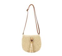 Songelt Borsa da spiaggia Bohomian da donna, in paglia intrecciata a mano, per vacanze, per tutti i giorni, per spostamenti, borsa a tracolla con nappe e cinturino regolabile, Beige, One Size