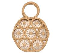Songelt Borsa di paglia naturale Borsa rotonda Tote Top handle Hollow Borse tessute a mano Borsa da spiaggia Borse di vimini retrò per le donne Borsa rotonda cava con manico superiore, BN, One Size