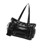 Songelt Borsa oversize dal design moderno dolce e fresco, leggera, pratica borsa a tracolla in poliuretano, multiuso, per uso quotidiano, spaziosa borsa da lavoro per ufficio e lavoro, Nero , One Size