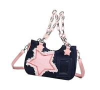 Songelt Borse a tracolla in jeans alla moda Borsa leggera sotto le ascelle Borsa a tracolla pratica per uso quotidiano Borsa a tracolla multiuso Borse da sera con dettaglio catena Borsa in jeans, B