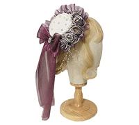 Songelt Cappello a cilindro in pizzo con perline di perle finte e nastro con fiore di rosa, copricapo vintage, per cosplay, feste, accessori per capelli, colore marrone