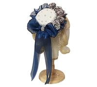 Songelt Cappello a cilindro in pizzo con perline di perle finte e nastro con fiore di rosa, copricapo vintage, per cosplay, feste, accessori per capelli, colore marrone