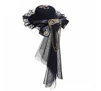 Songelt Cappello a cilindro retrò per Halloween, decorazione con fiocco in pizzo, cappello da mago, accessorio per cosplay, copricapo da donna, vittoriano e catena a ingranaggi in pizzo con fiocco per