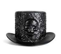 Songelt Cappello a tesa larga con teschio decorativo costume di Halloween cappello da maghi in tessuto di poliestere Punk Top accessori leggeri traspiranti