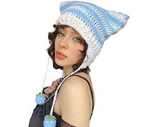 Songelt Cappello da festa a tema Y2K, passamontagna lavorato a maglia, addensare orecchie da diavolo, accessori per foto, uncinetto cappelli per donne