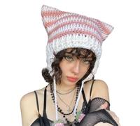 Songelt Cappello da festa a tema Y2K, passamontagna lavorato a maglia, addensare orecchie da diavolo, accessori per foto, uncinetto cappelli per donne