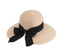 Songelt Cappello da sole in paglia intrecciata alla moda a tesa larga con design pieghevole con fiocco da spiaggia per esterni copricapo essenziale da donna in paglia, Beige, Taglia unica