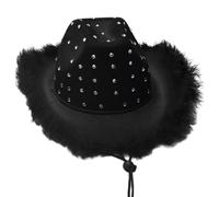 Songelt Cappello Fedoras con strass con bordo peloso per addio al nubilato festa carnevale cappello per donne uomini cosplay accessori costume cosplay