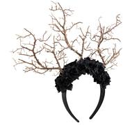 Songelt Cerchietto per capelli con ramo di rosa, costume cosplay delicato per lo styling dei capelli per spettacoli dal vivo fasce per capelli carnevali diademi scuri diadema nero della regina del