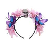 Songelt Cerchietto per capelli con teschio di Halloween, stile punk, con farfalle, accessorio per feste