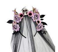 Songelt Cerchietto per capelli con teschio e fiore, accessorio per lo styling di Halloween, strega, per adulti, feste a tema, fotografia, copricapo