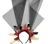 Songelt Cerchietto per capelli gotico per Halloween, da donna, per servizi fotografici, fascia per capelli con fiocco e velo in filato nero, colore nero, copricapo per il giorno dei morti, corona e