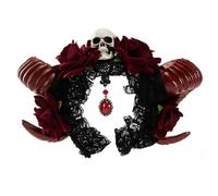 Songelt Cerchietto per capelli in corno gotico da strega, con rosa, per Halloween, giochi di ruolo, balli studenteschi, feste, spettacoli dal vivo, copricapo per corno del diavolo
