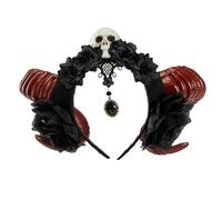 Songelt Cerchietto per capelli in corno gotico da strega, con rosa, per Halloween, giochi di ruolo, balli studenteschi, feste, spettacoli dal vivo, copricapo per corno del diavolo