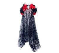 Songelt Cerchietto per capelli in tulle con teschio e fiore, per donne, cosplay, feste in costume, giorno della morte, accessori per capelli per Halloween, accessorio per testa cosplay