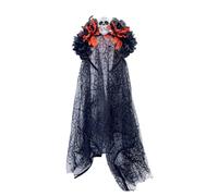 Songelt Cerchietto per capelli in tulle con teschio e fiore, per donne, cosplay, feste in costume, giorno della morte, accessori per capelli per Halloween, accessorio per testa cosplay