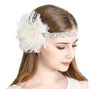 Songelt Copricapo da donna con piume, per carnevale, Gatsbys, in maschera, Mardi Gras Flapper, fascia con piume e corona