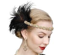 Songelt Copricapo da donna con piume, per carnevale, Gatsbys, in maschera, Mardi Gras Flapper, fascia con piume e corona
