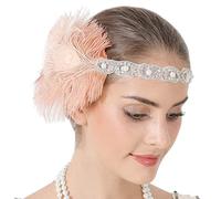 Songelt Copricapo da donna con piume, per carnevale, Gatsbys, in maschera, Mardi Gras Flapper, fascia con piume e corona