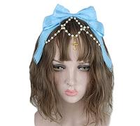Songelt Copricapo da donna multistrato in pizzo con catena di perle grande fiocco fascia per cameriera anime cosplay dolce cerchietto per capelli puntelli fiocco in pizzo cerchietto per capelli anime