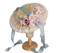 Songelt Copricapo elegante piatto top cappello di paglia con sottogola carino fiore cappello dolce volant pizzo copricapo Cosplay copricapo top piatto con sottogola