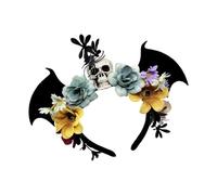 Songelt Copricapo floreale regolabile con teschio di pipistrello nero in tessuto non tessuto per feste in costume di Halloween fasce per capelli per adulti bambini