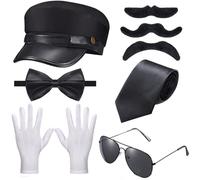 Songelt Costume da autista cappello Dariver con occhiali e guanti Set di papillon per Halloween Accessori per feste Accessori per feste Cappello da pilota Gioco di ruolo