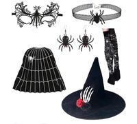 Songelt Costume da strega di Halloween, con cappello da strega, maschera, orecchini, per ragazze, cosplay, feste, carnevali