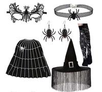 Songelt Costume da strega di Halloween, con cappello da strega, maschera, orecchini, per ragazze, cosplay, feste, carnevali
