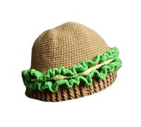 Songelt Divertente cappello da hamburger teschio per adulti unisex cappello a forma di hamburger all'uncinetto copricapo accessori per costume di Halloween antivento lavorato a maglia