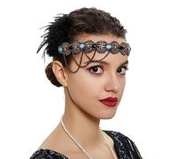Songelt Fascia per capelli in stile bohémien con piume e perline colorate, fascia elastica etnica per ragazze, festival, feste di Halloween, fasce etniche per donne