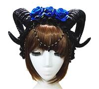 Songelt Mystical - Cerchietto da donna con corno di pecora, con 3 rose e ciondolo, per vampiro, gotico, cosplay, testa di carnevale