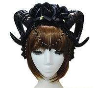 Songelt Mystical - Cerchietto da donna con corno di pecora, con 3 rose e ciondolo, per vampiro, gotico, cosplay, testa di carnevale