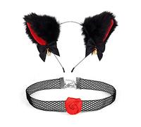 Songelt Per orecchie finte fascia Cosplay peluche peloso per orecchie copricapo con collana girocollo Halloween Cosplay Costo Halloween costume mantello