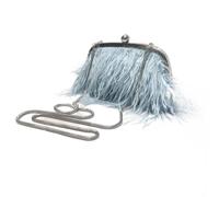 Songelt Pochette da donna con piuma di design con catena a serpente da 120 cm con chiusura a moschettone da 35 cm grande catena corta con perle per regali da donna borse con piume per le donne, Blu