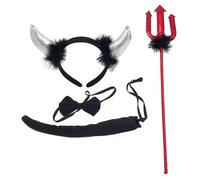 Songelt Set di 4 forconi rossi da diavolo, corno di diavolo, papillon, coda, demoni, accessori per costume di Halloween, cosplay, feste, set di costumi da diavolo, per uomini e donne